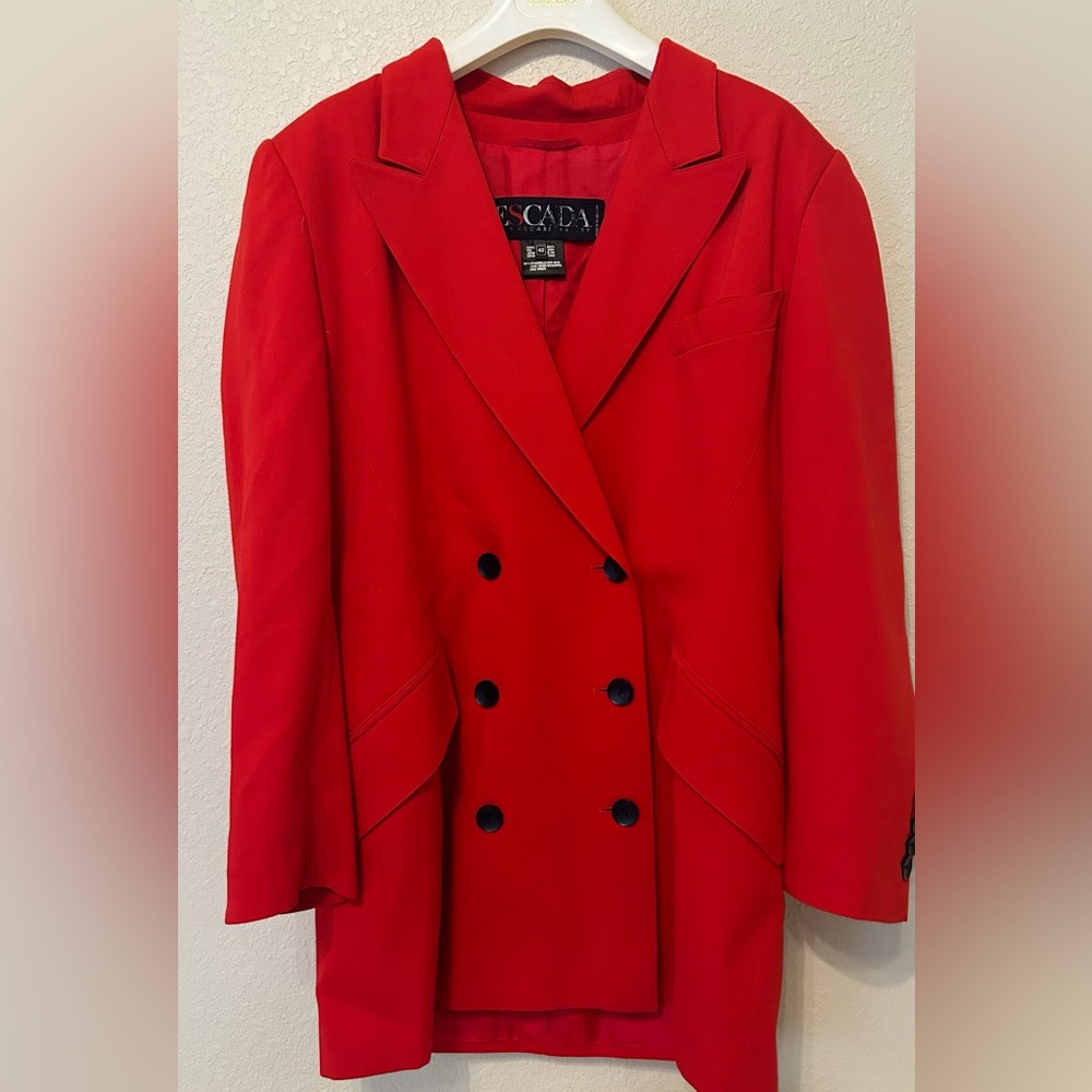 Escada Wool Blazer in Red and Black buttons